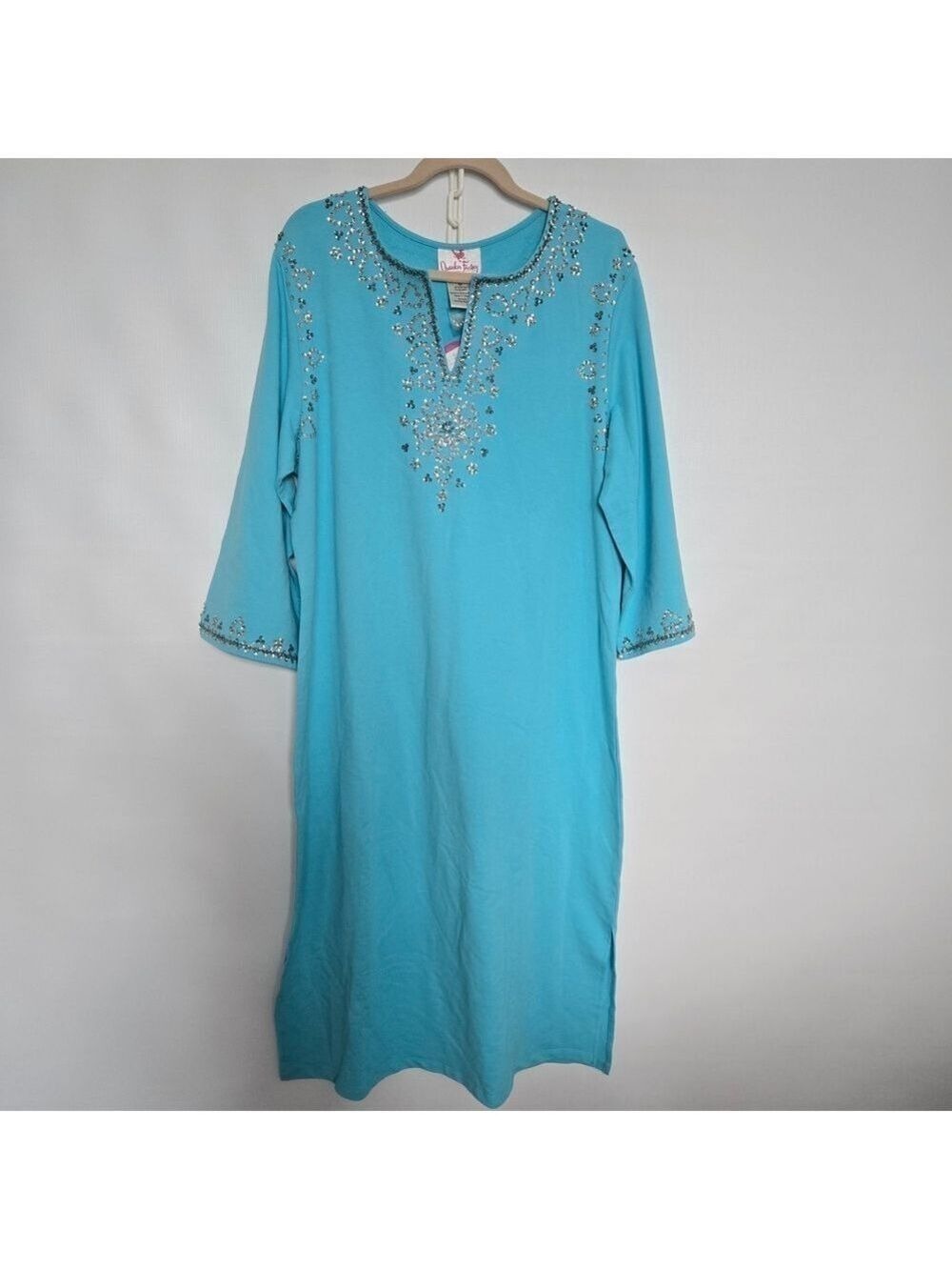 QUACKER FACTORY TUNIC DRESS BLUE MIDI-MAXI EMBELLISED BEAUTIFUL SEQUINS MED NWT